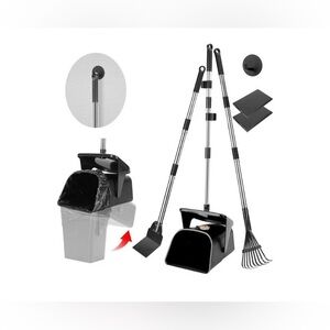 Dog Pooper Scooper Large Swivel Bin & Rake & Spade 20 Bags/ 39”Long Handle Metal